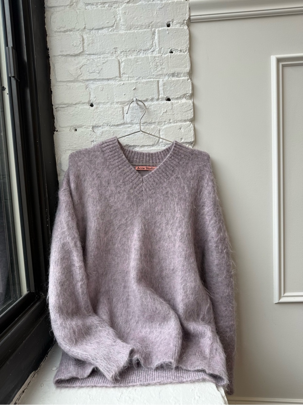 Acne Lavender V-Neck Fuzzy Mohair Sweater